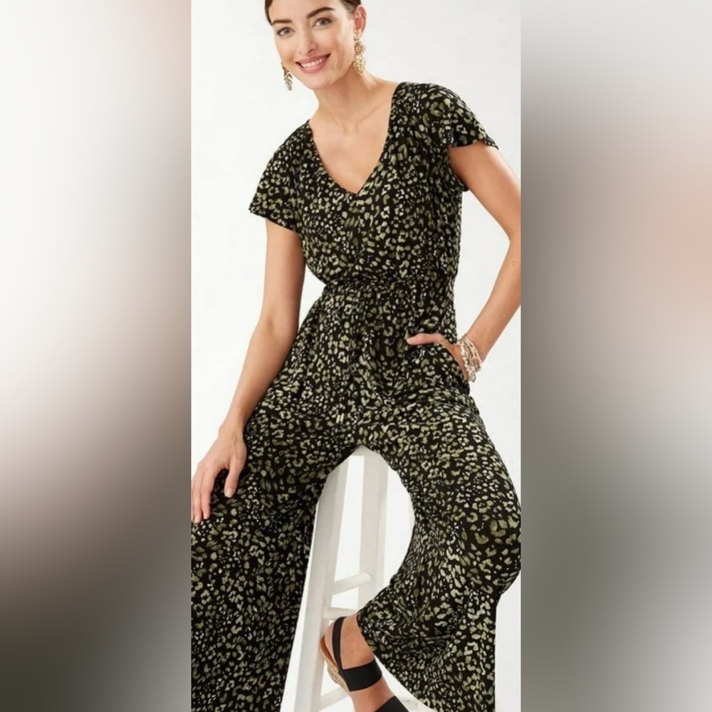 Tommy Bahama Wild One Wide Leg Black and Green Jumpsuit Size Small